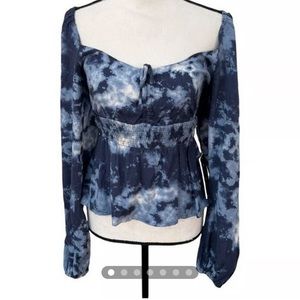 Tie Dye blue long sleeve off shoulder top